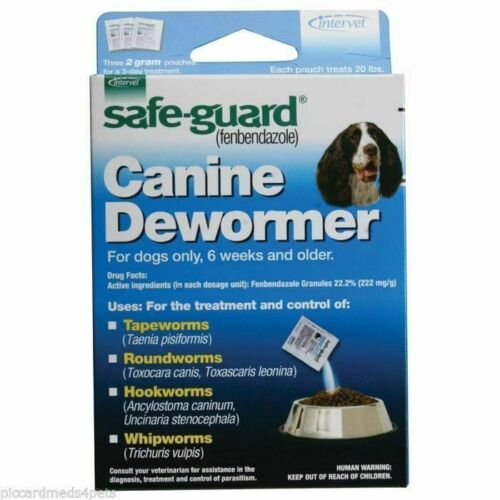 Safeguard Panacur (fenbendazole) K9 Dogs 20 Lbs 2gm 3 Pack Dose All Wormer Save