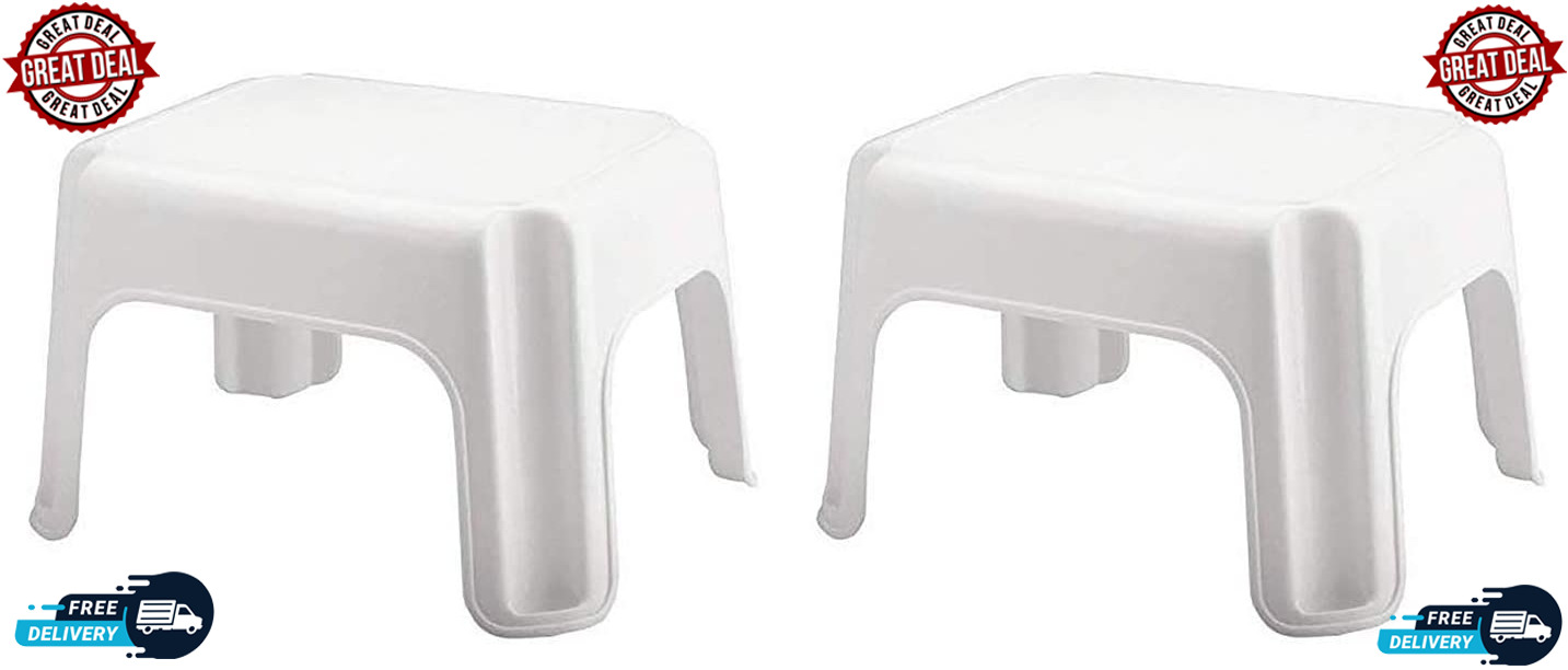 Durable Plastic Roughneck Step Stool W 300-lb Weight Capacity, White (2-pack)