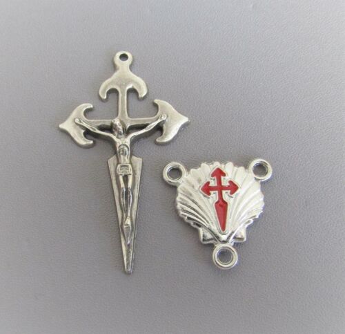 Rosary Center & Crucifix Saint St James Camino De Santiago Shell Red Cross L127
