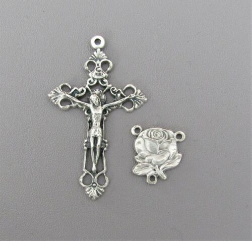 Rose Rosary Center & Crucifix Set ~ Centerpiece Lady Of Fatima Italy Parts