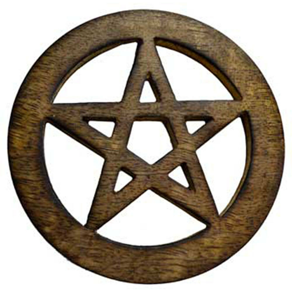 New Wood Altar Pentacle Tile 4" Paten Wicca Pagan Wooden Pentagram