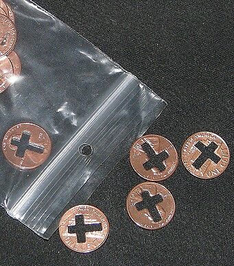 Cross Cut Pennies, 50 Pennies With A Cross Cut Out Of Them